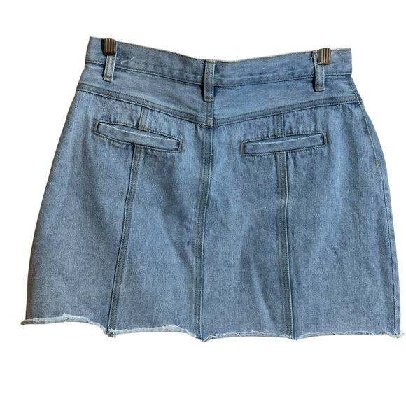 Mink Pink Denim Mini Skirt Button Front Mini Size Medium Light Wash Frayed Hem - Picture 2 of 6
